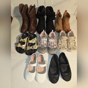 Lot of 8 Pair Size Toddler Girl 10. Boots, Dress Shoes, Play Shoes, Slides